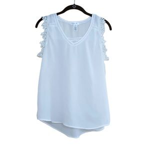 Marisol Sheer White Lace Trim Sleeveless Blouse